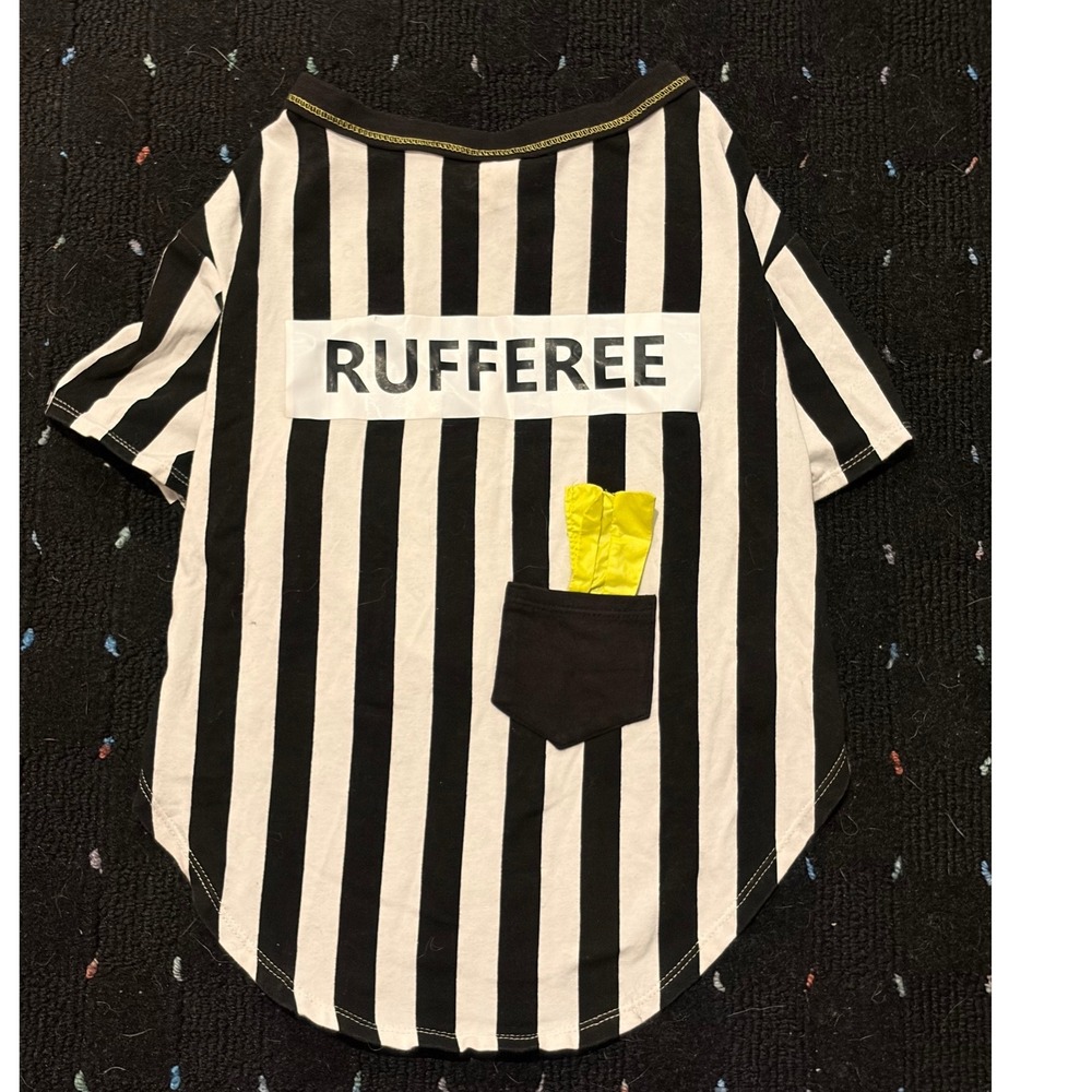 Rufferee Dog Costume Black White Striped Referee Shirt Sz Medium under 20lb dog